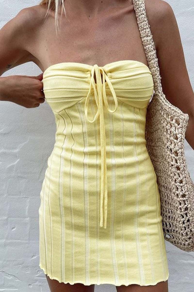 Vestido sexy sin mangas con cuello halter y frenillo sólido