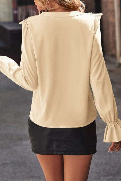 Tops casuales de cuello en V con patchwork sólido