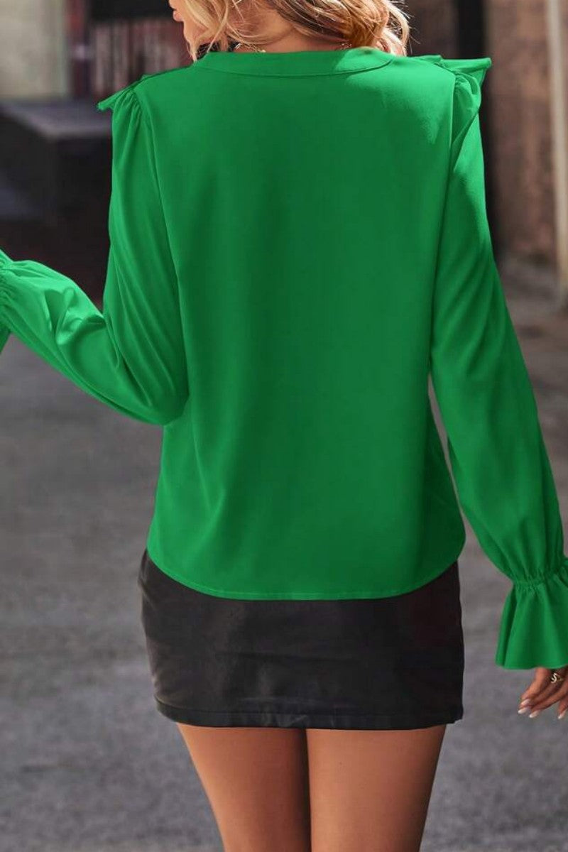 Tops casuales de cuello en V con patchwork sólido