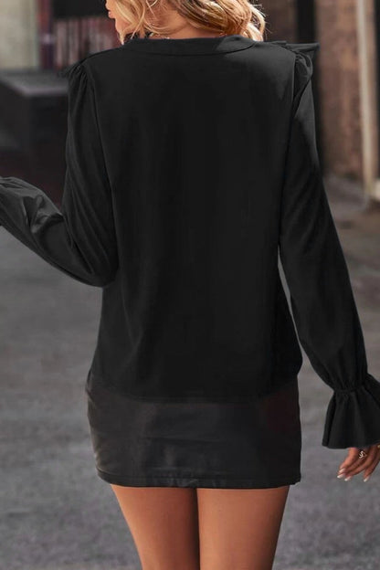 Tops casuales de cuello en V con patchwork sólido