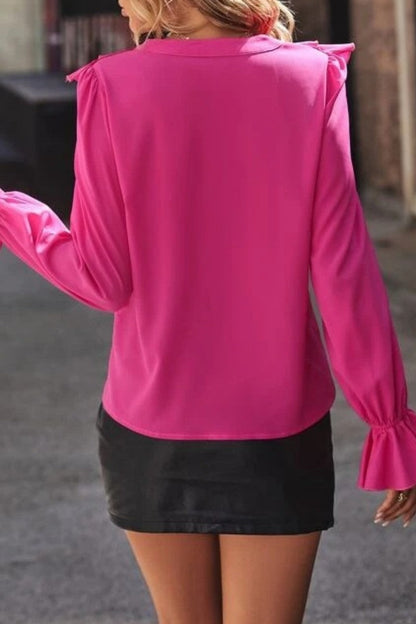 Tops casuales de cuello en V con patchwork sólido