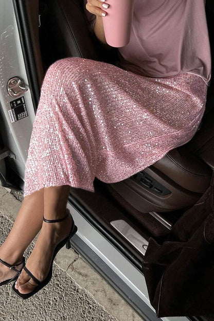 Elegante pantalón recto de lentejuelas lisas de color liso