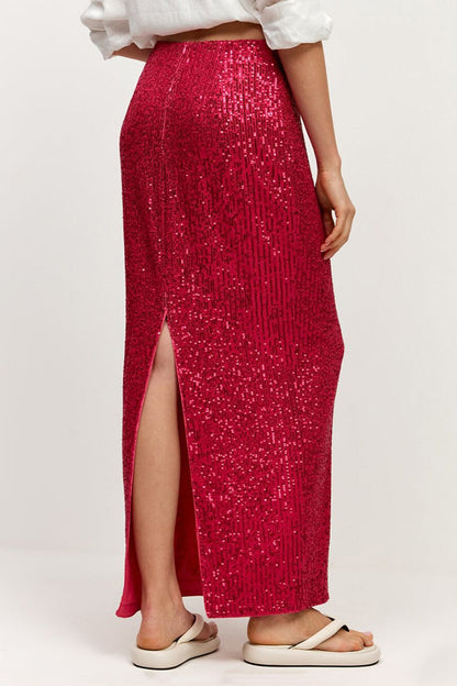 Elegante pantalón recto de lentejuelas lisas de color liso