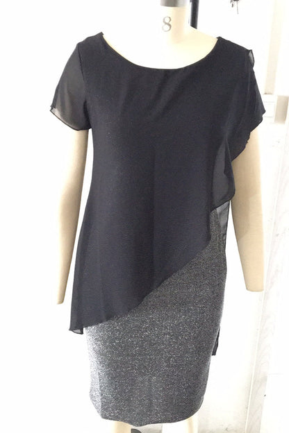 Vestidos sexis de falda de un solo paso con cuello redondo y lentejuelas en bloques de colores