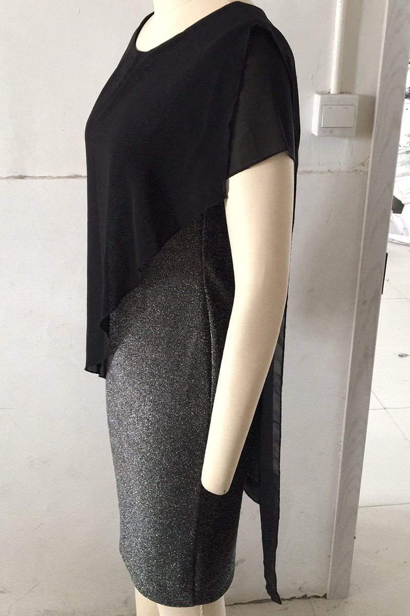 Vestidos sexis de falda de un solo paso con cuello redondo y lentejuelas en bloques de colores