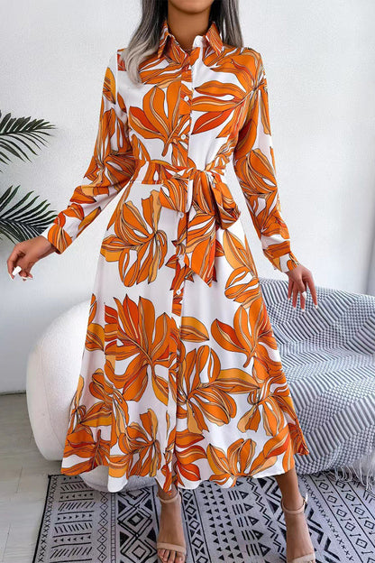 Elegantes vestidos de línea A con cuello vuelto y patchwork floral