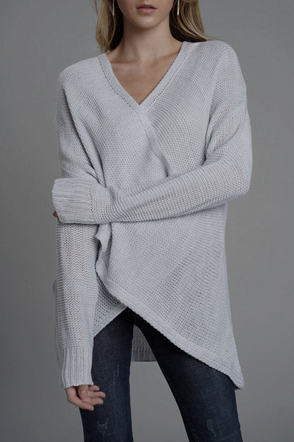 Tops casuales de cuello en V con patchwork sólido