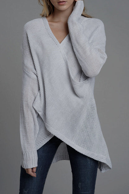 Tops casuales de cuello en V con patchwork sólido