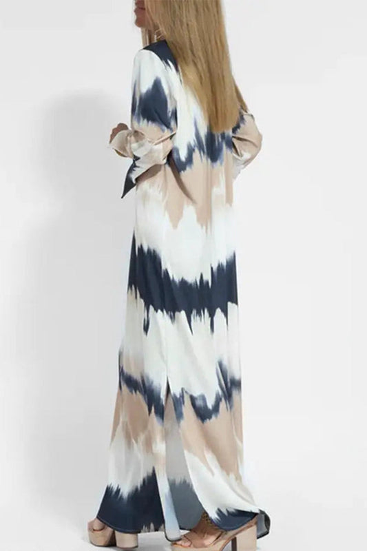 Vestidos casuales de corte A con cuello en V y patchwork con efecto tie-dye