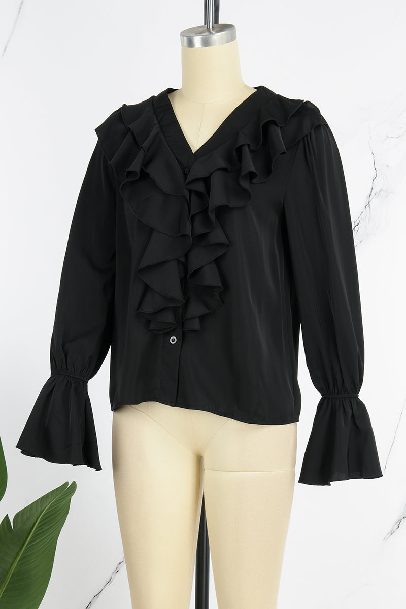 Blusas casuales de cuello en V con parches lisos (5 colores)