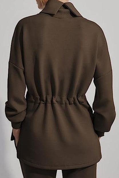 Tops casuales de cuello alto con cordón ajustable y unicolor