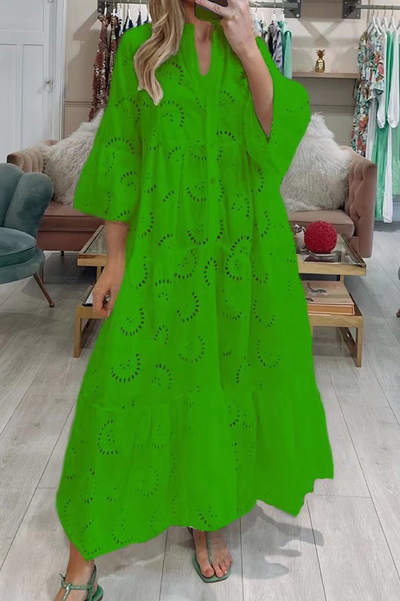 Vestidos casuales de corte A con escote en V ahuecado y liso