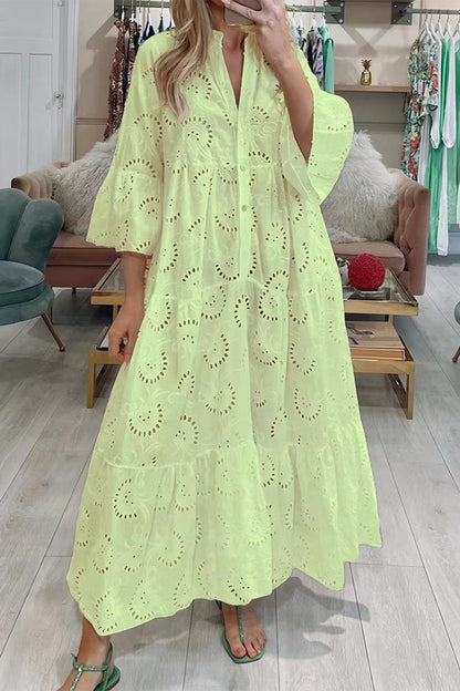 Vestidos casuales de corte A con escote en V ahuecado y liso