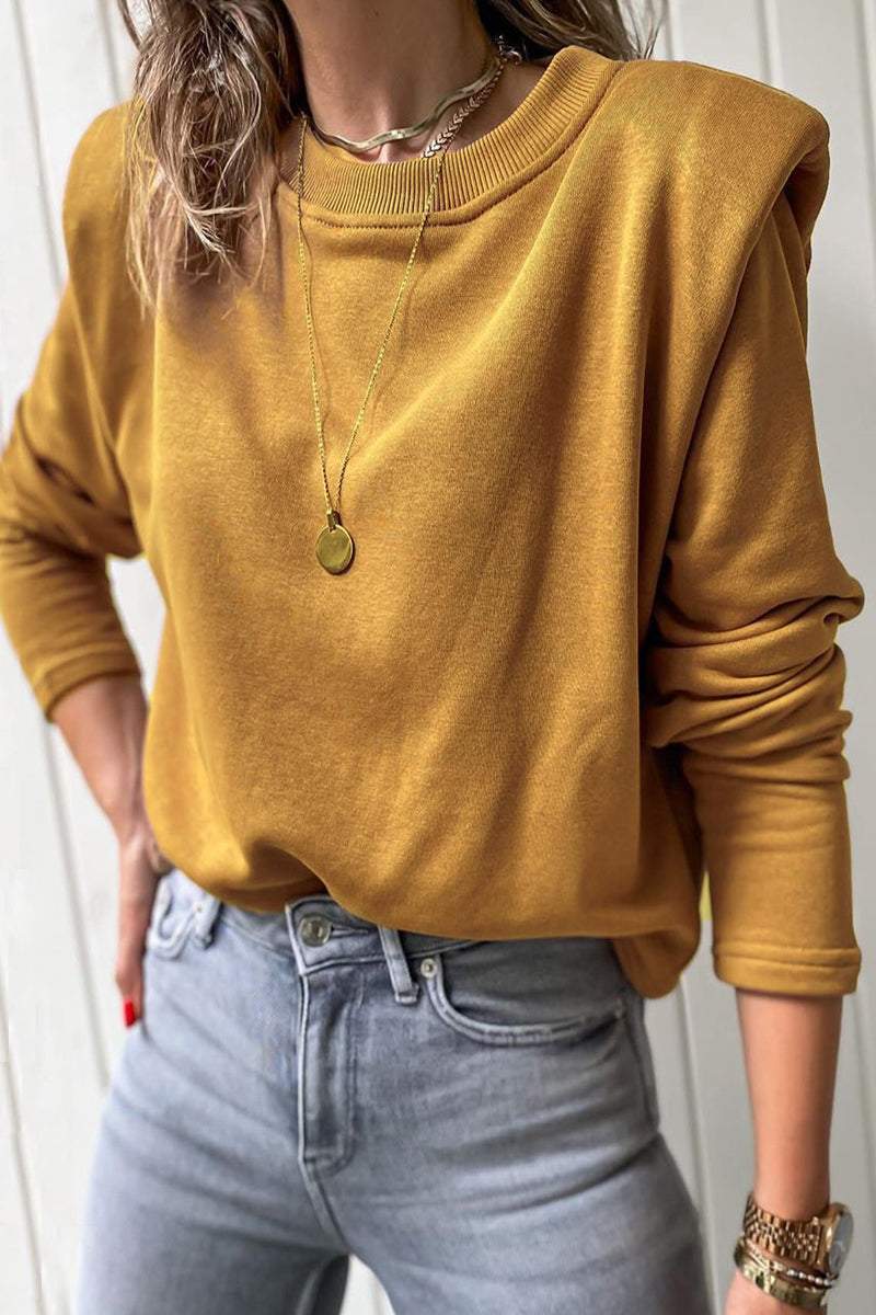 Tops casuales de cuello redondo con parches sólidos (3 colores)