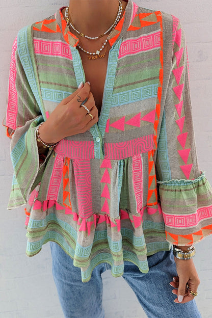 Tops casuales con cuello en V y contraste de bloques de colores