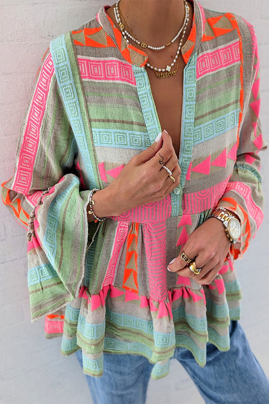 Tops casuales con cuello en V y contraste de bloques de colores