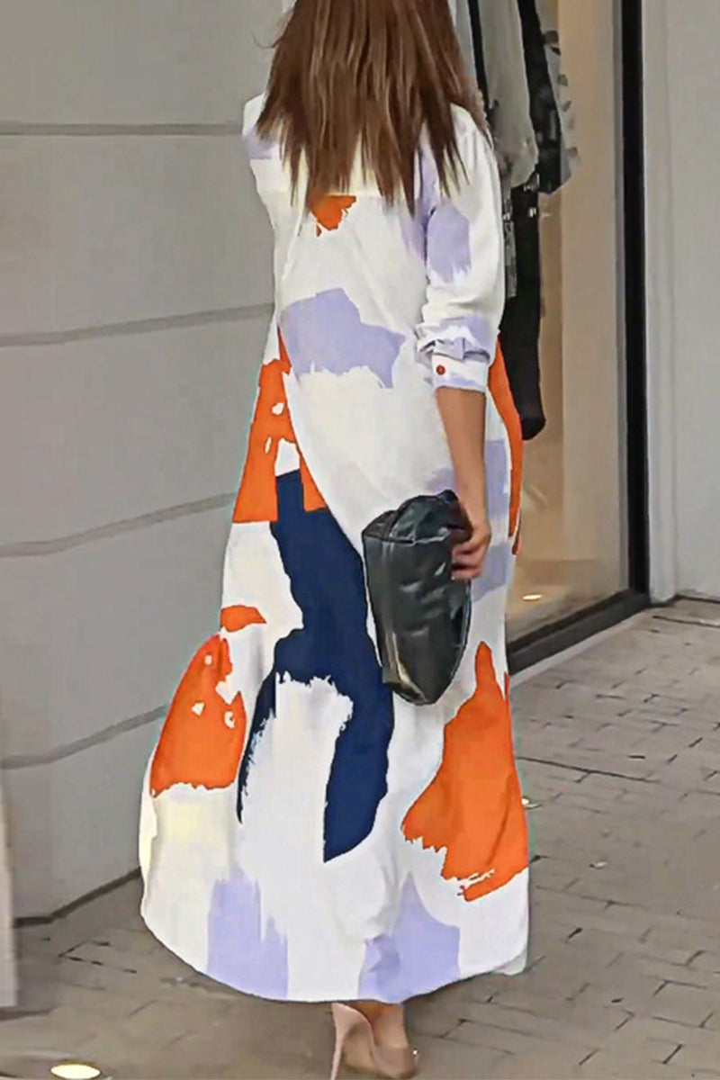 Vestidos camiseros informales con cuello vuelto y estampado geométrico urbano (9 colores)