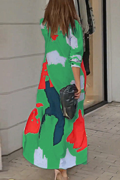 Vestidos camiseros informales con cuello vuelto y estampado geométrico urbano (9 colores)