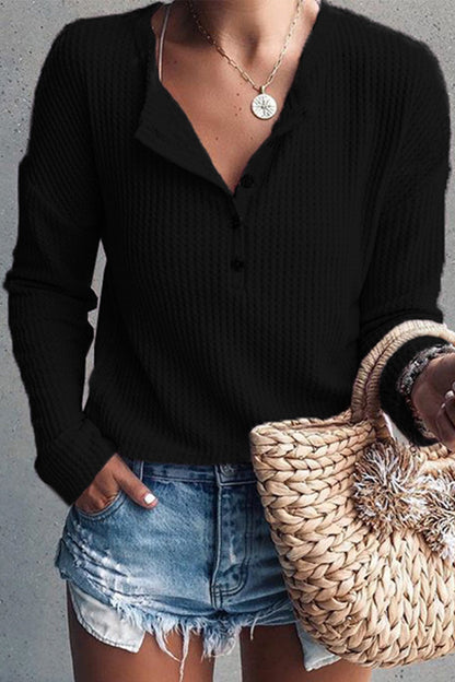 Tops casuales de cuello redondo con botones lisos (8 colores)