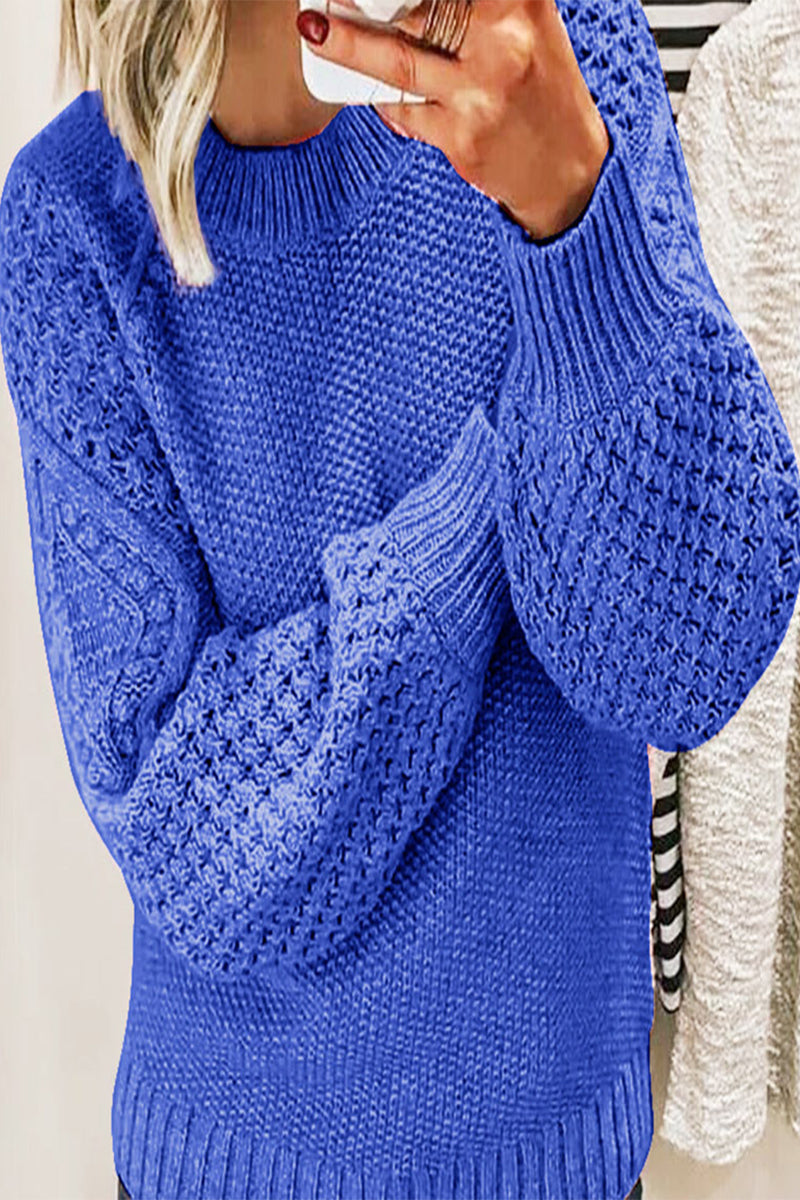 Tops casuales de cuello redondo con parches sólidos (5 colores)