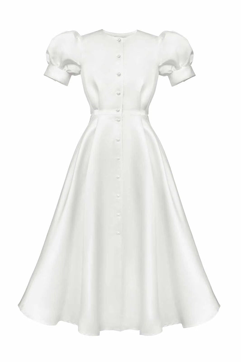 Vestido elegante de manga corta con cuello redondo y hebilla sólida (5 colores)