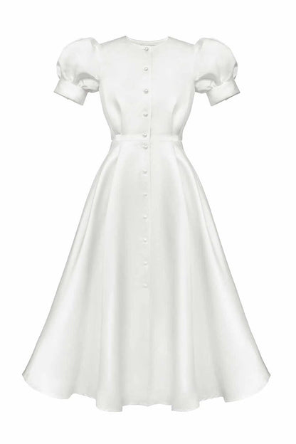 Vestido elegante de manga corta con cuello redondo y hebilla sólida (5 colores)