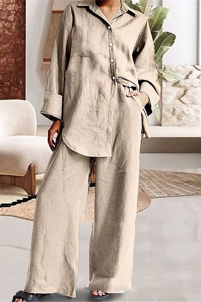 Casual Simplicity Solid Pocket Turndown Collar Long Sleeve Two Pieces(8 Colors)