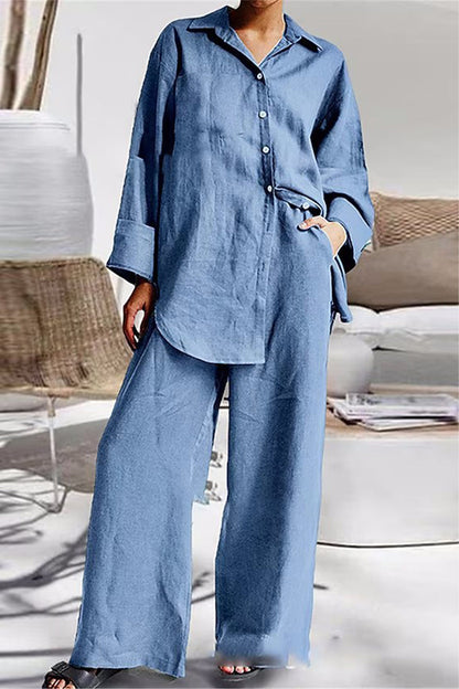 Casual Simplicity Solid Pocket Turndown Collar Long Sleeve Two Pieces(8 Colors)