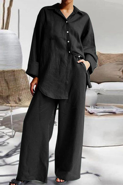 Casual Simplicity Solid Pocket Turndown Collar Long Sleeve Two Pieces(8 Colors)