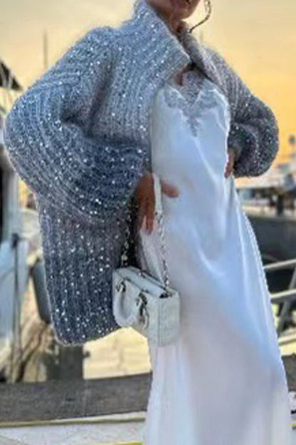 Suéteres casuales de celebridades con lentejuelas y cuello vuelto (3 colores)