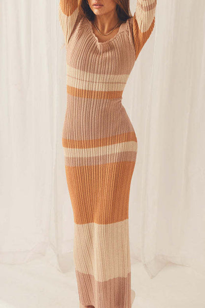 Vestidos sexis casuales de manga larga con tirantes finos y contraste de bloques de color