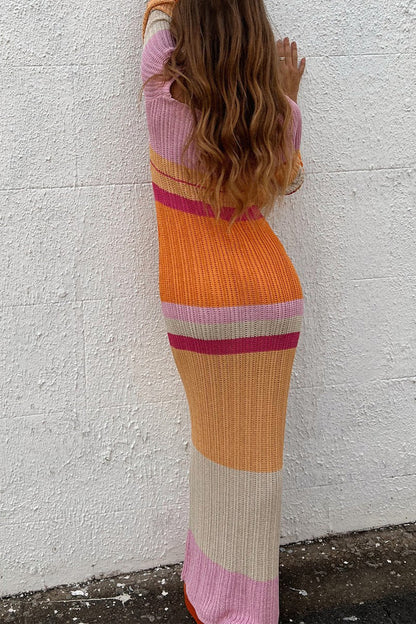 Vestidos sexis casuales de manga larga con tirantes finos y contraste de bloques de color