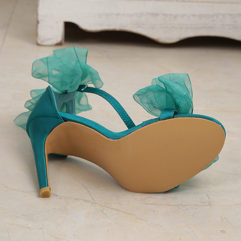 Zapatos casuales sencillos de patchwork con lazo y boca de pez para exteriores (altura del tacón: 10,5 cm)