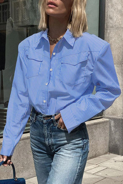 Tops casuales de cuello vuelto con patchwork a rayas