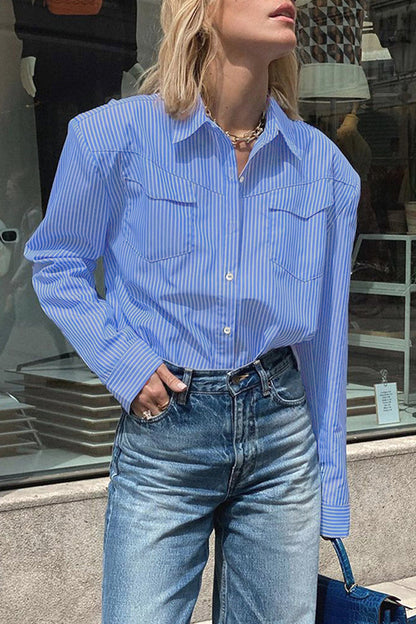 Tops casuales de cuello vuelto con patchwork a rayas