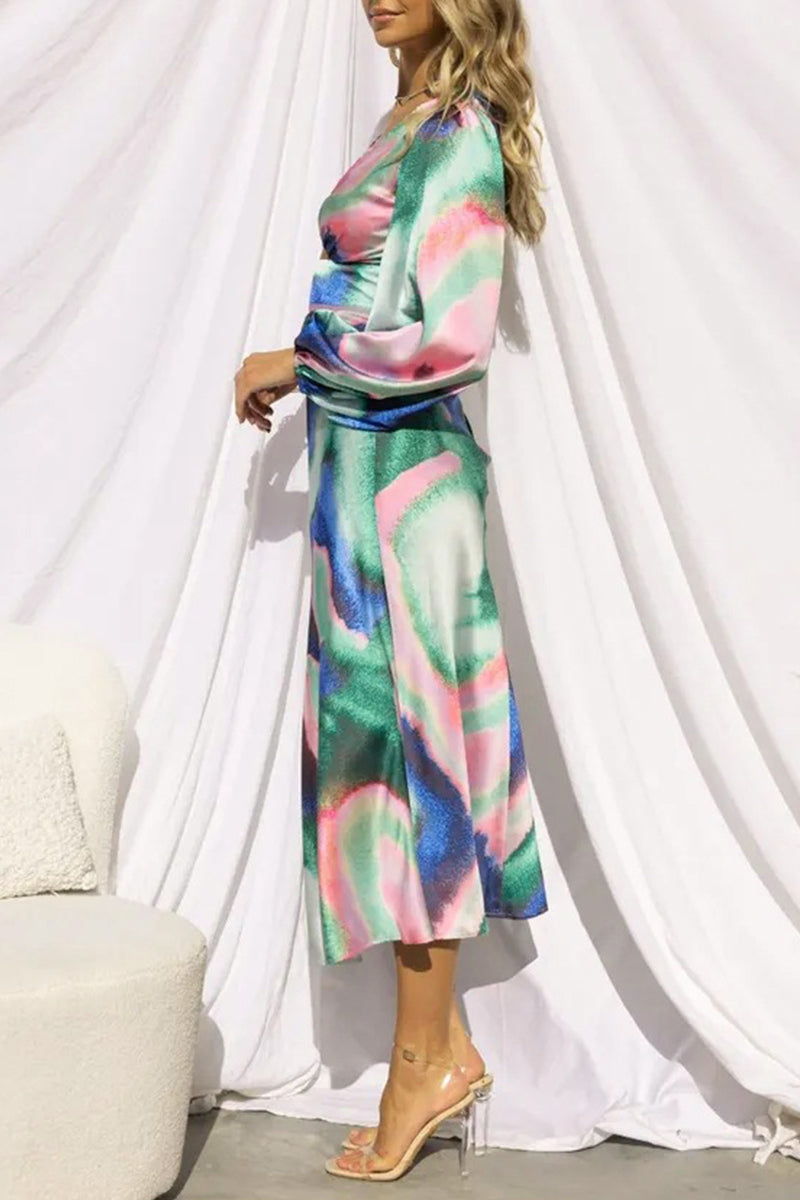 Vestidos sexis de corte A con escote en V, asimétricos y contrastantes, con cambio gradual