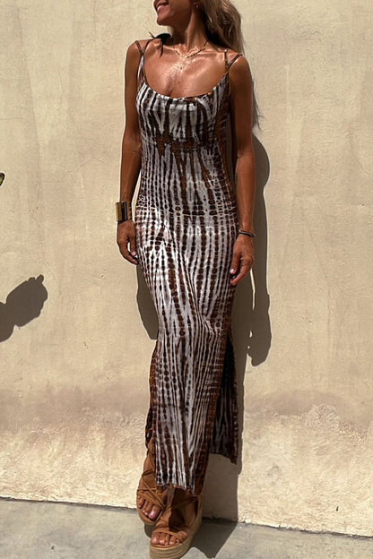 Vestido sexy de vacaciones con estampado geométrico y escote en U