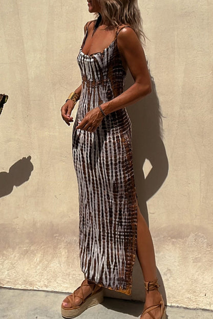 Vestido sexy de vacaciones con estampado geométrico y escote en U