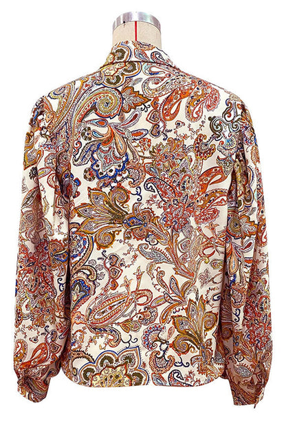 Elegant Print Buckle Turndown Collar Blouses