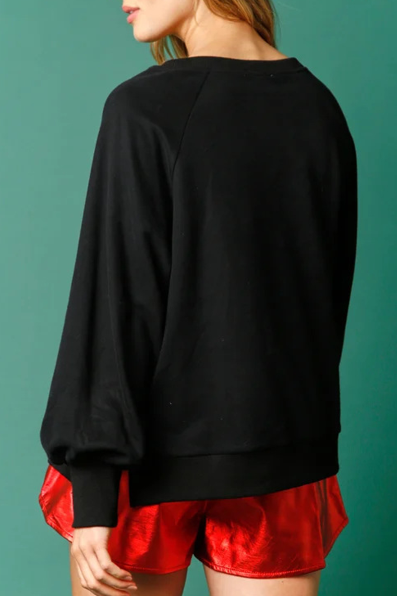 Tops casuales de cuello redondo con parche de lentejuelas de Papá Noel