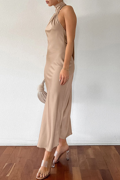 Vestidos sexis de celebridades, lisos, con vendaje, espalda descubierta, estilo halter y sin mangas.