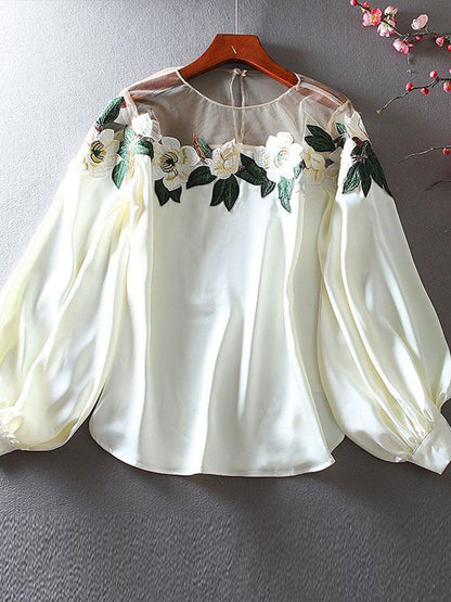 Gianna Elegant Embroidered Mesh Blouse