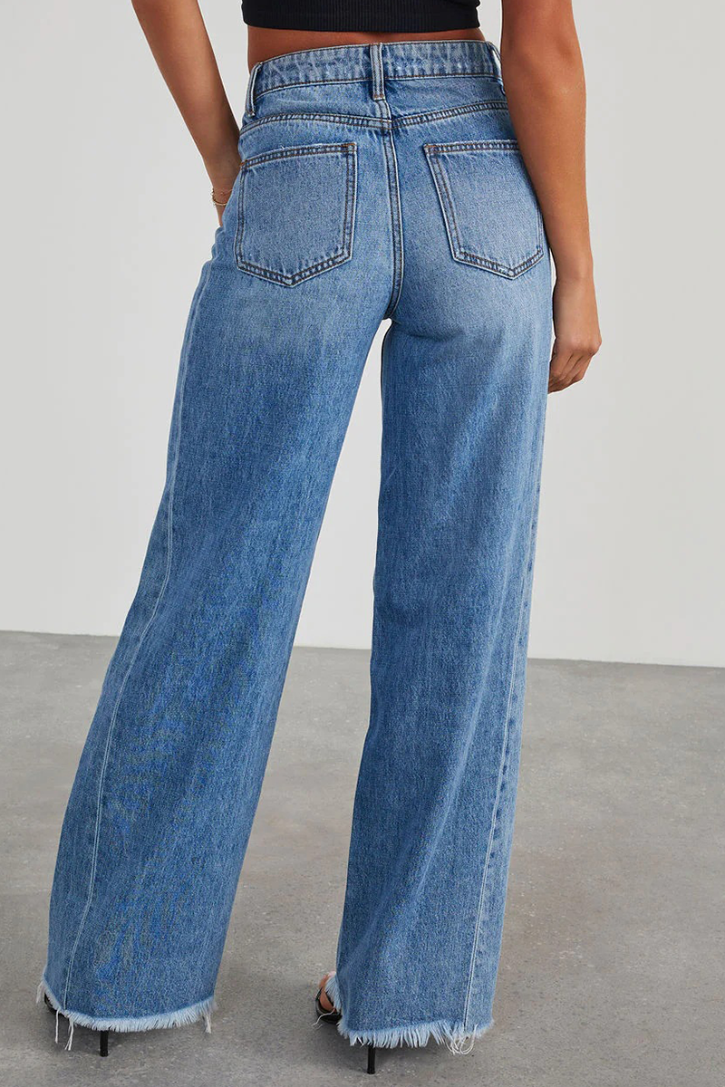 Vaqueros holgados de cintura alta con bolsillos sólidos de estilo casual de calle