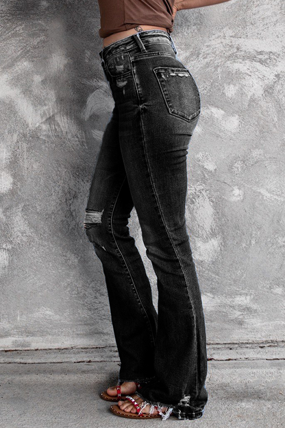 Vaqueros de mezclilla regular de cintura alta con rotos, estilo vintage, estilo casual