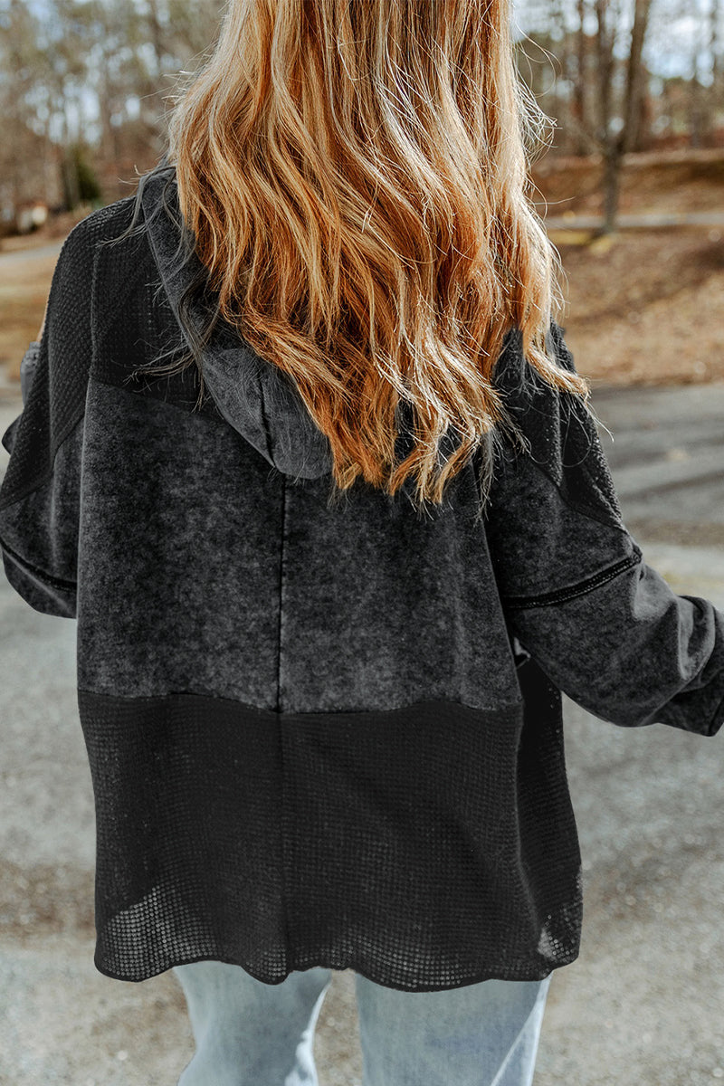 Prenda exterior informal de color liso con cremallera y cuello con capucha (3 colores)