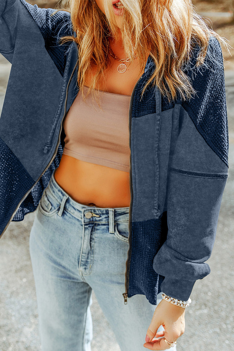 Prenda exterior informal de color liso con cremallera y cuello con capucha (3 colores)