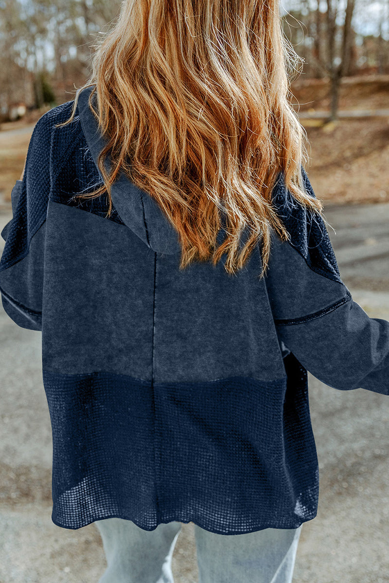 Prenda exterior informal de color liso con cremallera y cuello con capucha (3 colores)