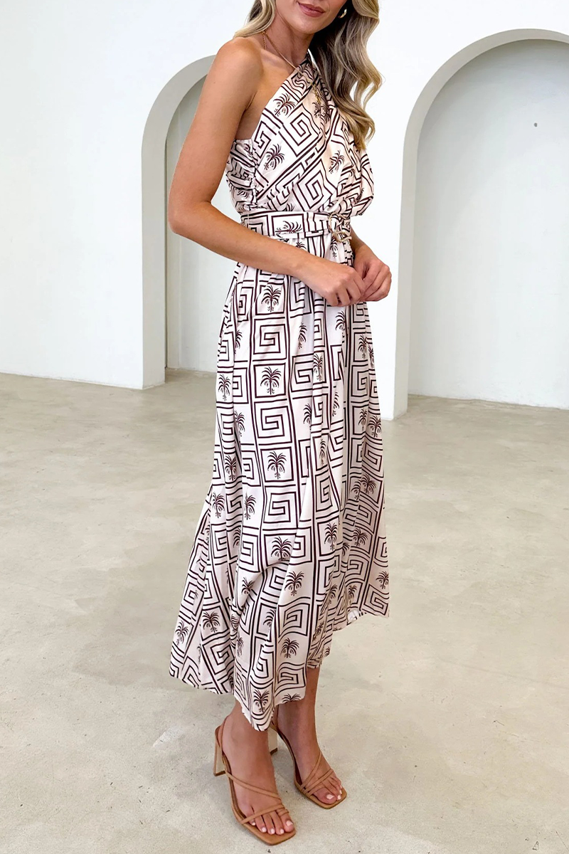 Vestidos sexis con falda y cintura oblicua con cuello y espalda descubierta y flores