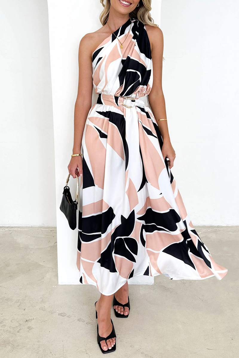 Vestidos sexis con falda y cintura oblicua con cuello y espalda descubierta y flores