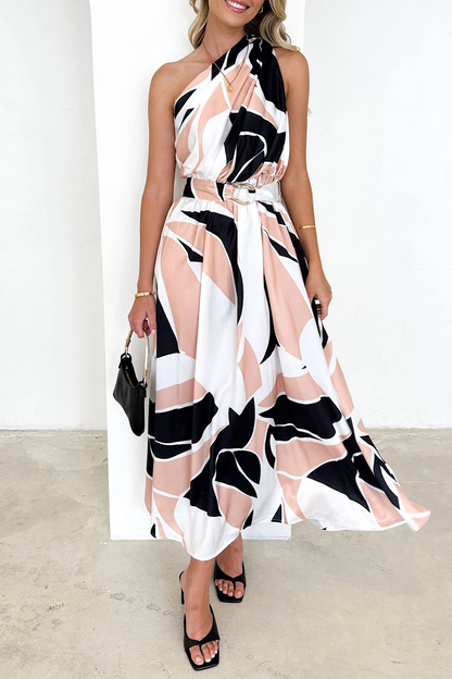 Vestidos sexis con falda y cintura oblicua con cuello y espalda descubierta y flores